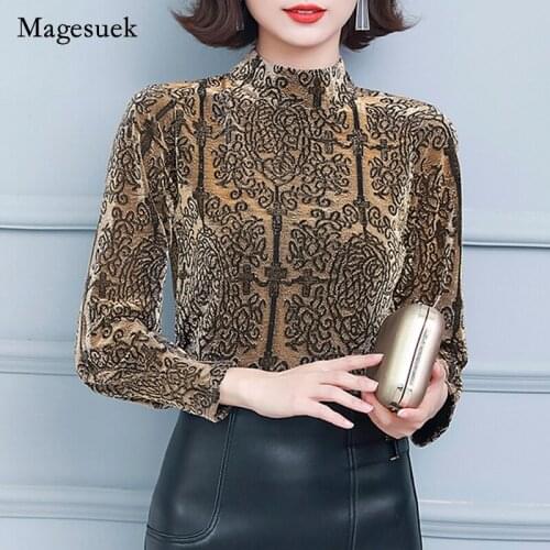 Elegant Women O-neck Embroidery Sexy Blouse Vintage 2021 Autumn Winter New Mesh Long Sleeve T-shirt Female Clothing Blusas 16724