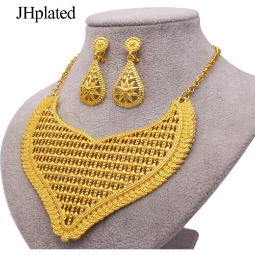 Bridal Jewelry sets for women Dubai NEW 24K Gold plated necklace African women wedding gifts Necklace earrings jewellery set