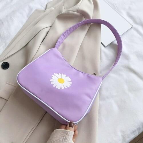 Fashion Casual Nylon Women Handbag Flower Printed Zipper Underarm Shoulder Bags Female Travel Portable Totes Purse