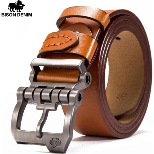BISON DENIM Brand Belt For Men Cowskin Genuine Lether Pin Buckle High Quality Male Strap Vintage Jeans N71223