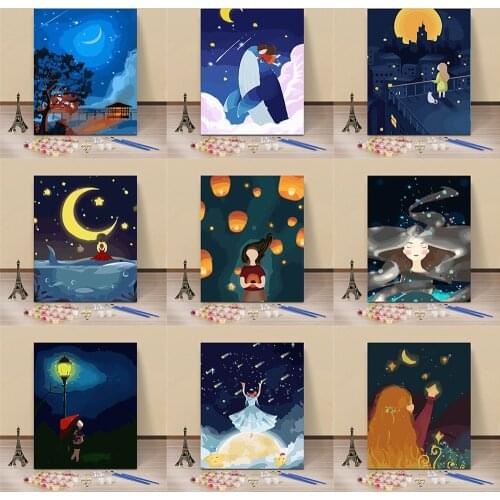 Night Dream Painting By Numbers For Adults Kids Kits Hand Painted Decor Drawing Canvas DIY Oil Coloring Paint Picture By Numbers