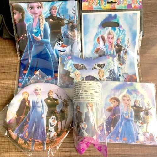 Disney Frozen Childrens Disposable Tableware Set for Birthday PartyGift Bag Paper Cup Paper Tissue Straw Party Decoration 4