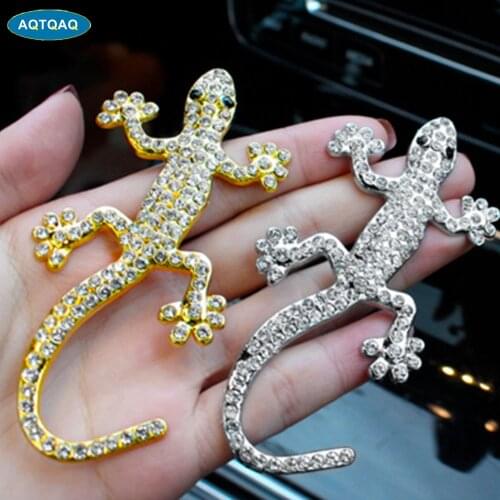 1Pcs Car Metal Badge Emblem 3D Gecko Rhinestone Car Trunk Auto Logo Adhesive Decal Sticker For Most Cars