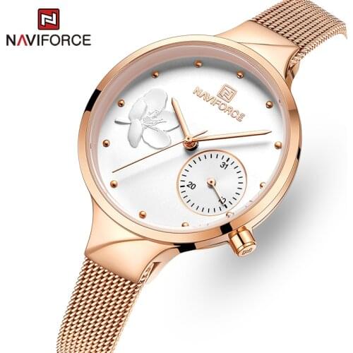NAVIFORCE Women Watches Luxury Brand Fashion Quartz Watch Ladies Mesh Stainless Steel Waterproof Girl Clock Relogio Feminino