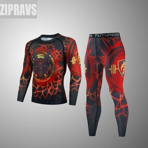 2021 new mens fitness compression shirt running training stretch quick-drying clothes rash guard two-piece suit