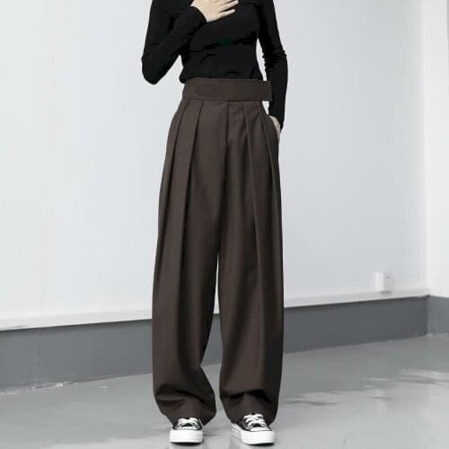 Foufurieux 2021 Autumn Fashion Women Wide Leg Pants High Waist Casual Trouser Streetwear Chic Vintage Loose Palazzo Pants west