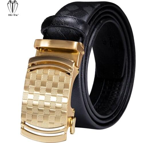 Luxury Gold Automatic Buckles Mens Black Leather Belts Male Waistband Ratchet for Dress Jeans Straps Adjustable Wedding Business