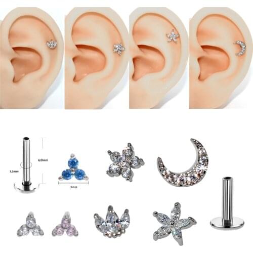 1Pcs Titanium & Steel Opal CZ Gem Tragus Helix Cartilage Earring Ear Stud Body Piercing Jewelry For Gift Labret Lip Bar Stud Ear