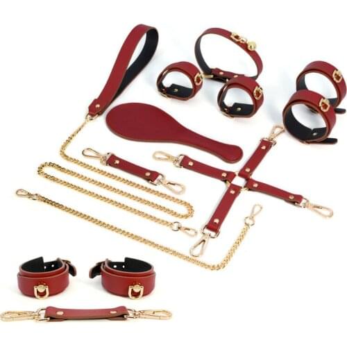 SM Alternative Couple Sex Toys Leather Training Supplies Cross Buckle Leather Beat Training Flirting Equipment Set Restraints