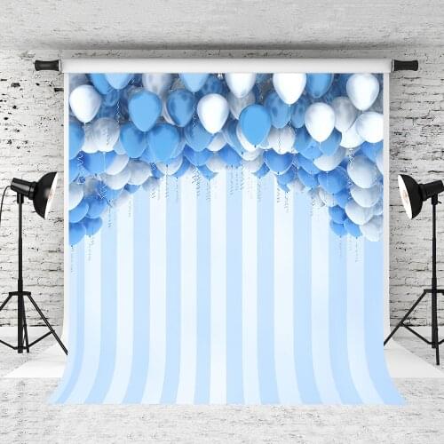 VinylBDS Balloons Photography Backdrop Blue Children Birthday Background For Photo Studio Microfiber Photography Background Blue