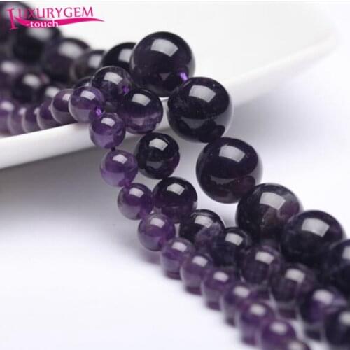 High Quality Natural Amethysts Crystal Stone Round Shape Loose Spacer Smooth Beads 4/6/8/10/12/14mm Jewelry Accessory 38cm sk38