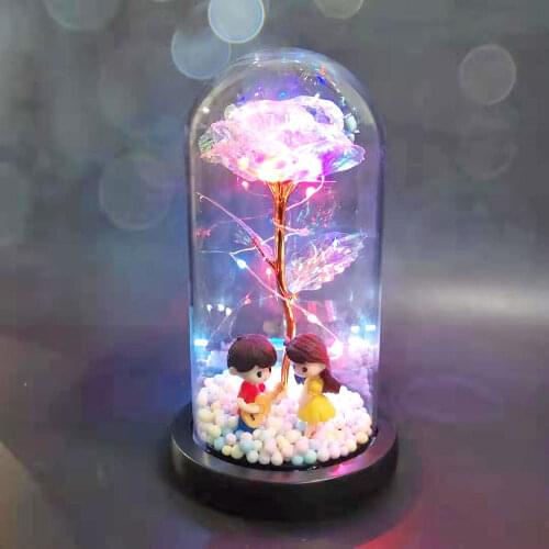 Wishing Girl Galaxy Rose In Flask LED Flashing Flowers In Glass Dome For Wedding Decoration ValentineS Day Gift With Gift Box