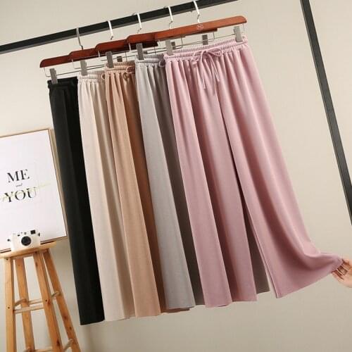 2019 Summer New Women Wide Leg Pants Korean Wild Nine Pants Loose Casual Female Elegant Streetwear Elastic High Waist Pants R406