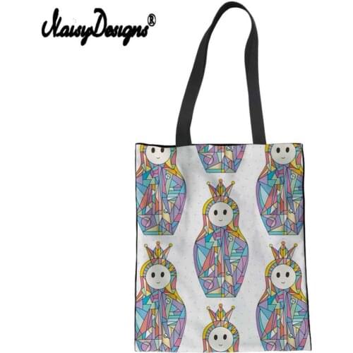 Women Lady Shopping Matryoshka doll Canvas Totes bags Reusable Cotton Grocery Handbags Purse Eco Foldable Trolley Russian doll