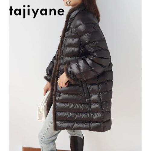 Tajiyane Womens Coats Winter 2020 Woman White Duck Down Jackets Female Real Mink Fur Collar Placket Clothing Mujer Parkas TN676