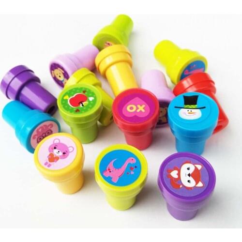 10pcs/Set Children Stamps Toy Cute Cartoon Animals Fruits Scrapbooking Stamps Stationery Gift for Kids 10 Patterns Random