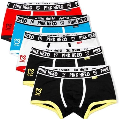 5pcs\lot Pink Heroes Classic Men Underwear Boxers High Quality Cotton Male Panties comfortable Cost-effective M/L/XL/XXL