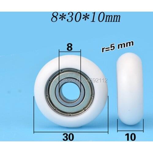 8*30*10mm plastic coated bearing wheel fitting European standard aluminum profile silent nylon plastic injection plastic pulley