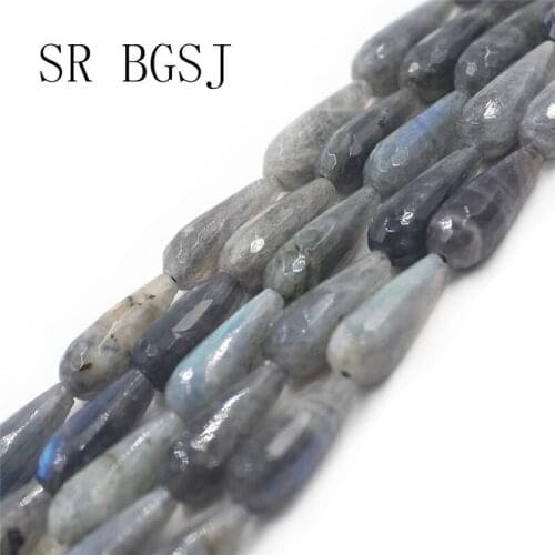 Free Shipping 8x20mm Faceted Gray Labradorite Gems Teardrop Drop Genuine Natural Stone Beads Strand 15"
