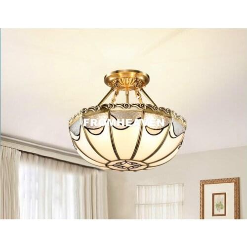 Free Shipping Copper Semi-ceiling Style 90-265V Bronze Anqitue Style Design Ceiling Lamp Copper Luster E14 LED Ceiling Lighting