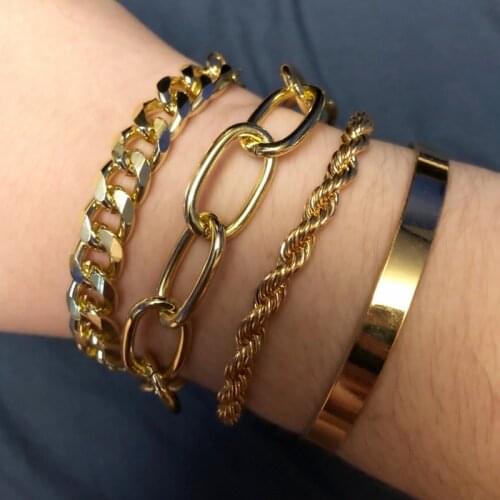 IFKM Punk Minimalist Rock Bangle Bracelet Cuban Brake Chain Fashion Jewelry Hip Hop Rap Women Men Unisex 2021 Gift Party