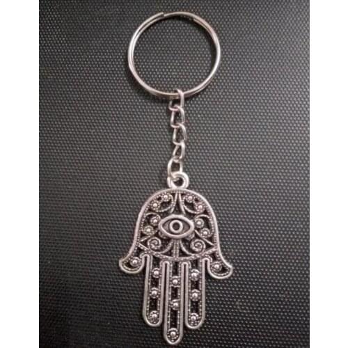 Fatima Hamsa Hand Turkish Evil Eye Charm Keyring Gift Key Chain Plating Pendant Key Ring Good Luck jewelry 50 Pcs