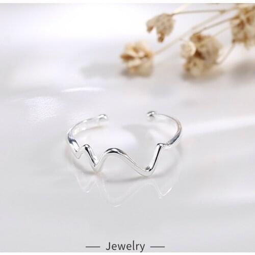 BUDROVKY Fashion Heartbeat Ring Female S925 Sterling Silver Jewelry ECG Creative Gift Accessories for Women