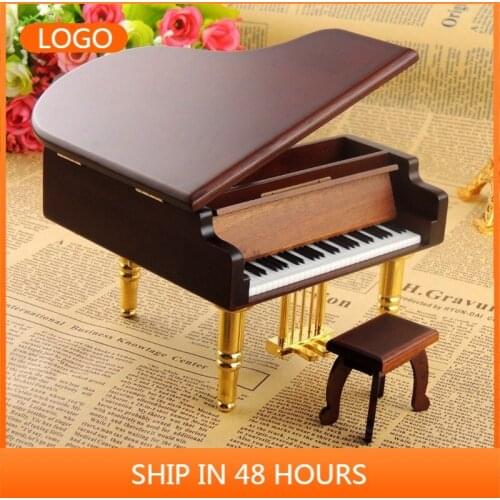 Wooden piano gold-plated music box Valentines Day music box gift Seiko quality