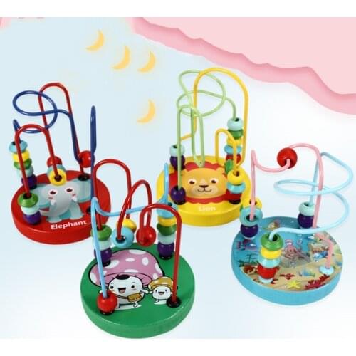 Boy Girls Montessori Wooden Toys Wooden Circles Bead Wire Maze Roller Coaster Educational Wood Puzzles Toddler Educational Toys