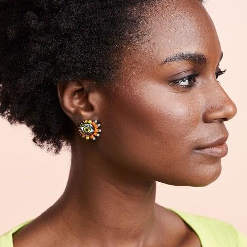 Dvacaman Handmade Beaded Eye Earrings for Women Personalized Trendy Bohemian Drop Earrings Colorful Statement Earrings Jewelry