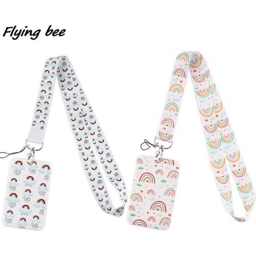 Flyingbee X1737 Rainbow Creative DIY Lanyard Credit Card ID Holder Bag Student Women Travel Bank Bus Business Card Cover Badge