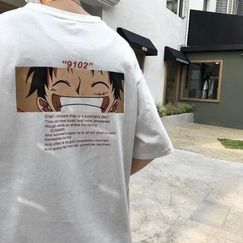 Japanese Boys T Shirt Hip Hop Anime Summer Top Tees Half Sleeve Luffyed Cat Tom Tshirt Streetwear Funny Male Casual Tees Couples