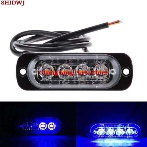 Blue Color Car Truck Beacon Lamp Amber Traffic Light 4 LED Strobe Warning Light Strobe Grill Flashing Breakdown Emergency Light