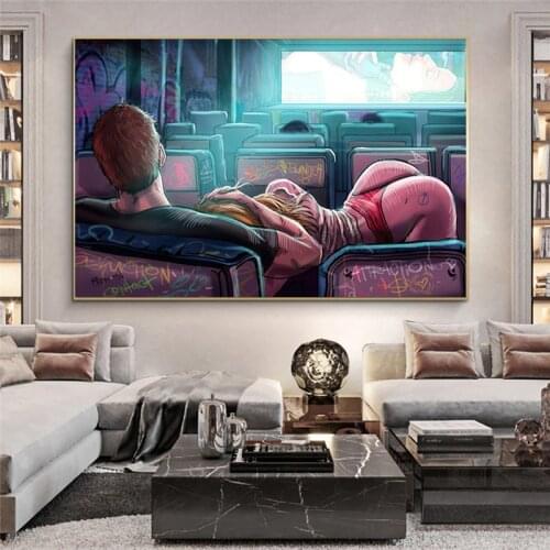 Graffiti Sexual Poster Wall Prints Watercolor Sexy Nude Woman Lover Drawing Picture Cuadros Adults Abstract Canvas Oil Painting