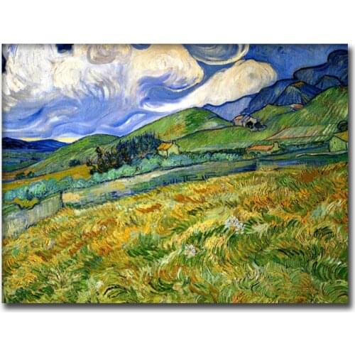 Wheatfield and Mountains Vincent Van Gogh painting Hand painted art on canvas High quality Landscapes artwork for wall decor