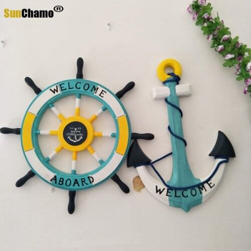 Mediterranean Style 62 Cm Wooden Anchor Set Combination Home Decoration Wall Hanging Living Room Kindergarten Decoration