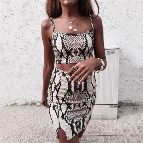 Sexy Snake Printed Two Pieces Set Women Bandage Crop Tops Skirt Set Party Club Wear Streetwear Summer Sleeveless Outfits