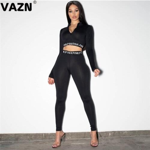 VAZN 2020 New Full Sleeve Solid V-neck Sexy Night Club Fashion Set Holiday Women Young Energetic Set Fashion Clothing Suit
