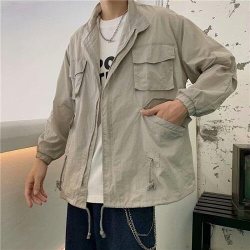 Men Jackets Summer Fashion Sun Protection Thin Multi-pocket Zipper Leisure Korean Style Outwear Loose Breathable Solid Clothing