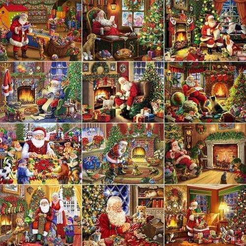 Full 5D Diy Square Diamond Embroidery Mosaic Rhinestone Gift Paintings Santa Claus Pictures Wall Art Home Handmade Decoration