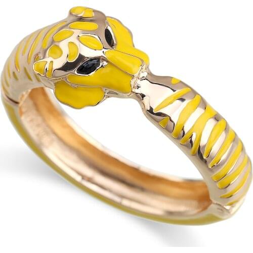 HAHA&TOTO Trendy Tiger Cuff Bracelet Statement Bangle for Women Gold Plating with Colorful Enamel Animal Bracelet Pulseira