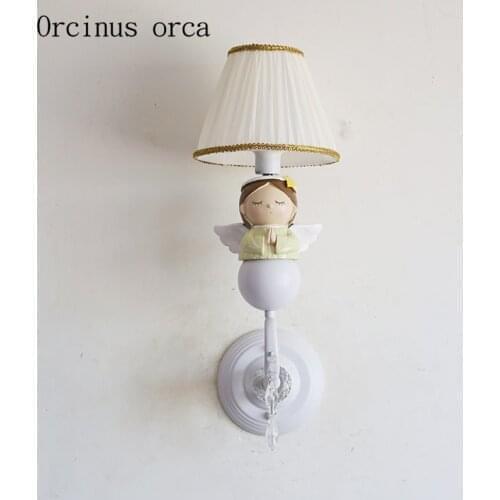 Cartoon blessing angel wall lamp girl bedroom Princess bedroom childrens room lamp American garden doll crystal wall lamp