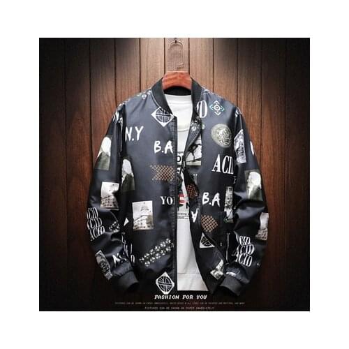 Men Stand Collar Slim Flower Bomber Jackets Clothing 5Xl Mens Jackets Spring Autumn Fashion Mens Hip Hop Anorak Coats
