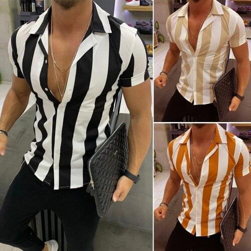 ZOGAA Mens Short-Sleeved Striped Shirts Slim Fit Polo Shirts