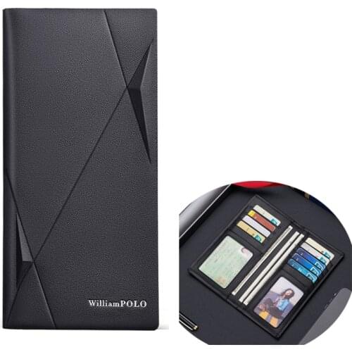 Mens Wallet Genuine Leather Long Purse Card Holder Large Capacity Business Clutch Male Leather Wallet Slim Thin Two-fold Purse