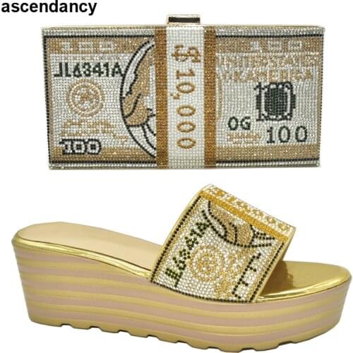 Latest Design Matching Shoes and Bag Set Decorated with Rhinestone 2021 Fashion Women Shoes and Bag for Party Wedding Open Toe