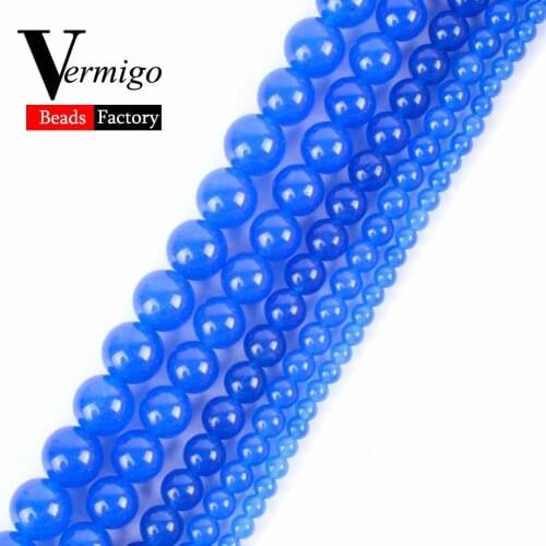 Wholesale Blue Chalcedony Jades Beads Natural Stones Round Loose Beads For Beadwork Jewelry Making 4-12mm Diy Bracelet 15"