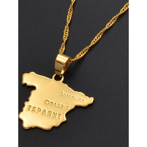Anniyo Pendant 2.3cm x 2.7cm / Spain map pendant & necklace chain for women Gold Color Jewelry love ESPAGNE #007110