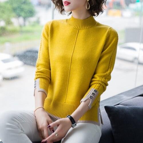 Half High Collar Casual Jumpers 2021 Womens Autumn Spring Basic Sweaters Solid Slim Office Ladies Female Pullovers Long Sleeve