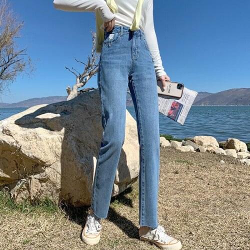 Straight Women Casual 2021 Street Style Cotton Denim Retro Lady long Pants Jeans Vintage able Quality Fashion solid trousers